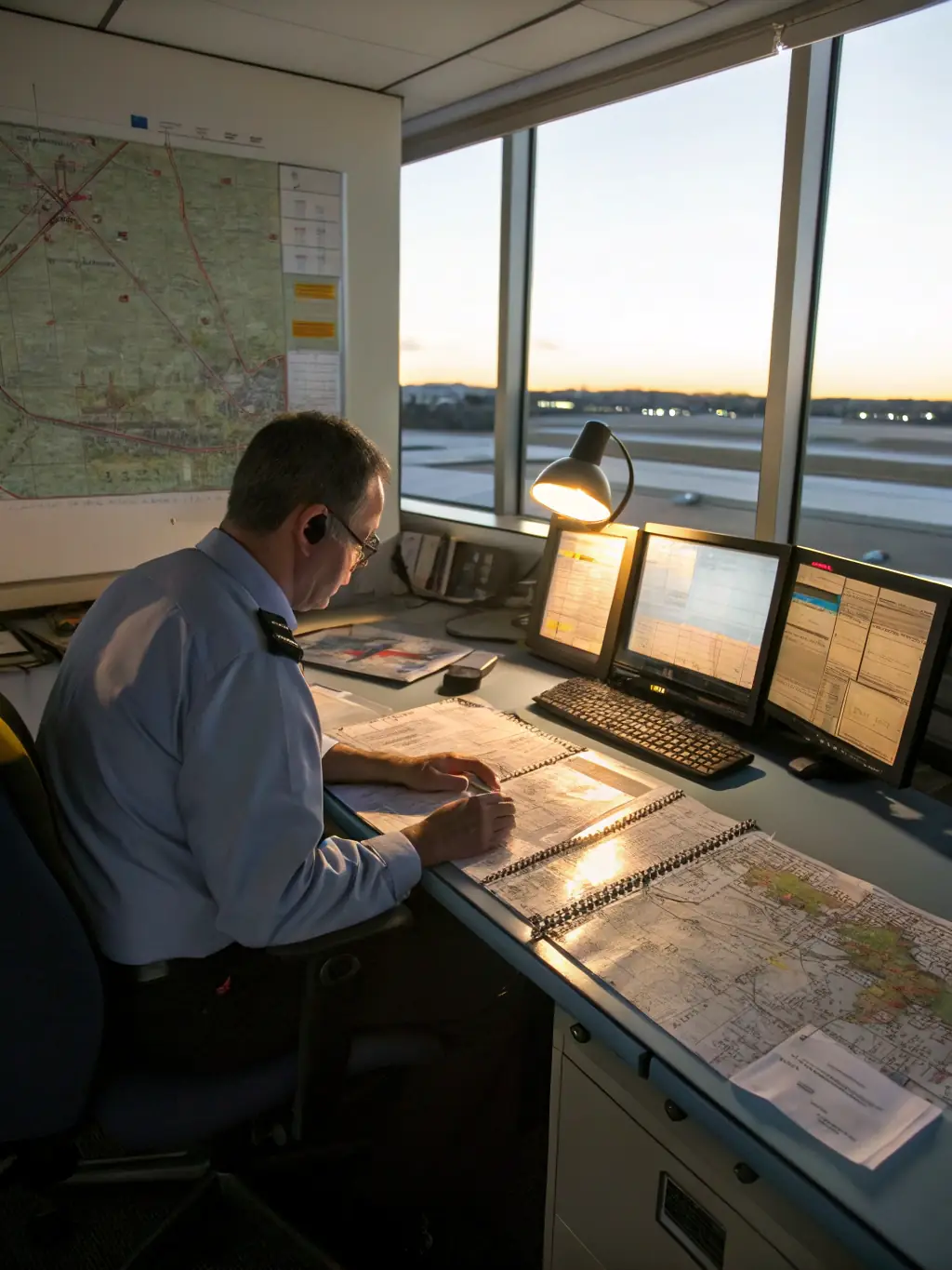 A dynamic shot of a pilot using advanced weather forecasting software to plan a flight route, emphasizing the use of technology in aviation.